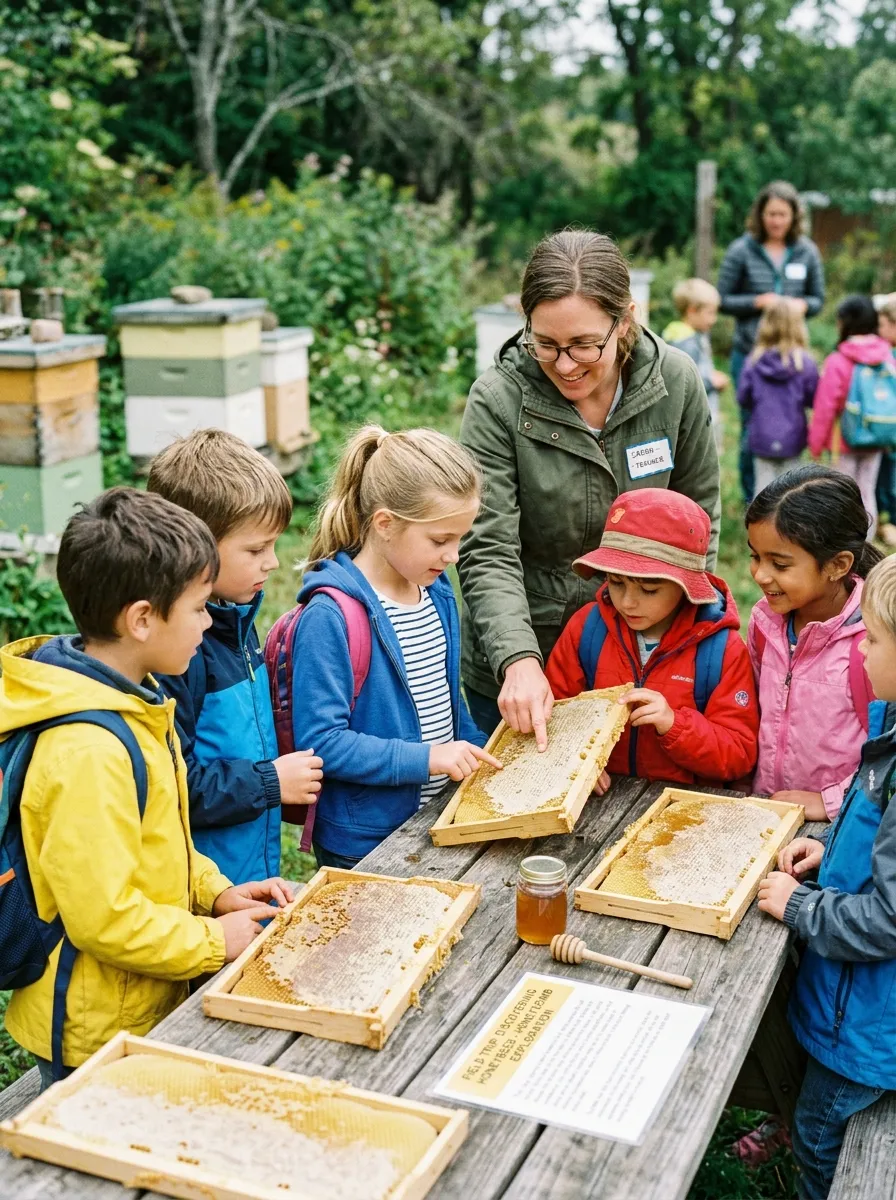 Children learning about bee conservation at an outdoor event
