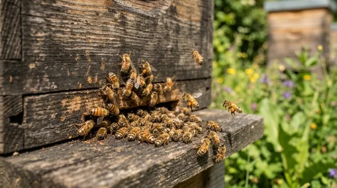 Bees at hive entrance