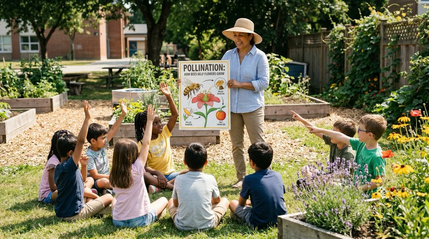 Students learning about bees and pollination in a workshop